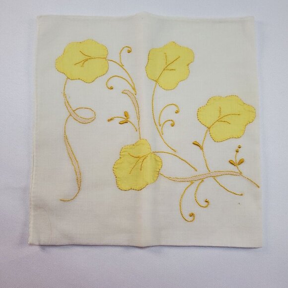 VTG Madeira Applique Floral Handkerchief 14"x14" Yellow & White Cotton Hankie - Picture 1 of 11